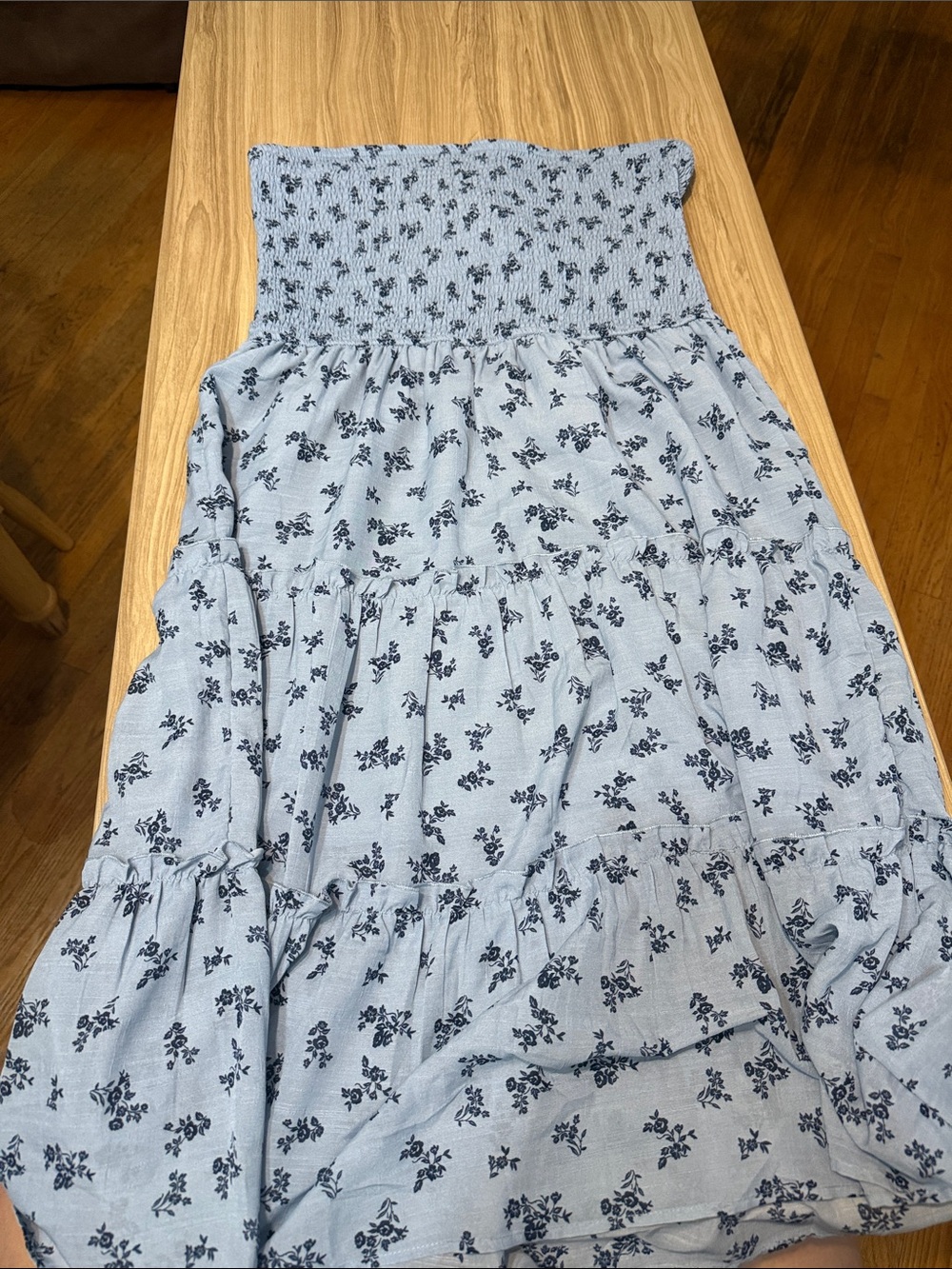 indulge Light Blue Floral Smocked Sundress
